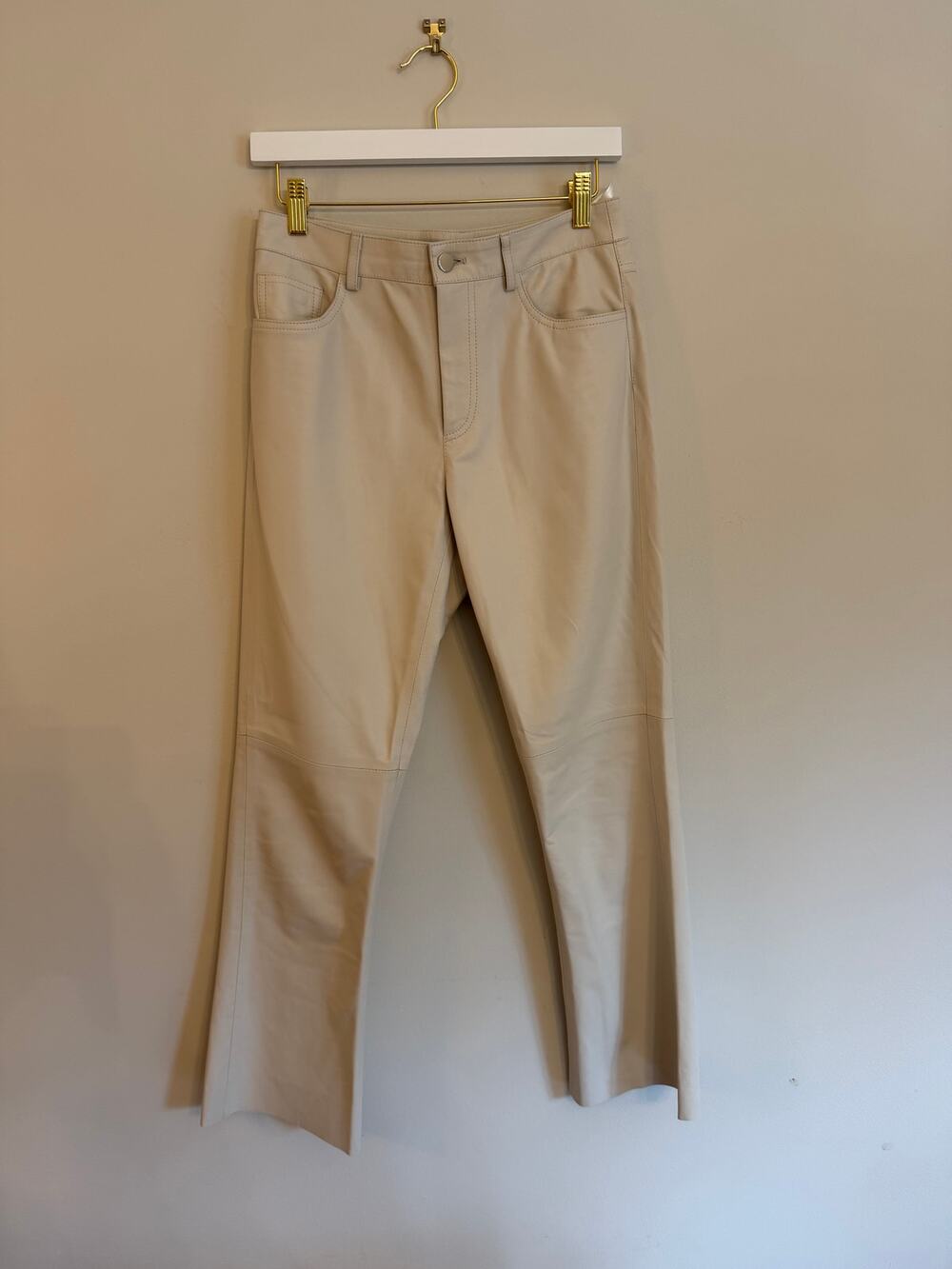 Eleventy Nappa Leather Pants Cream Wide Leg Italy EU 38 US 0